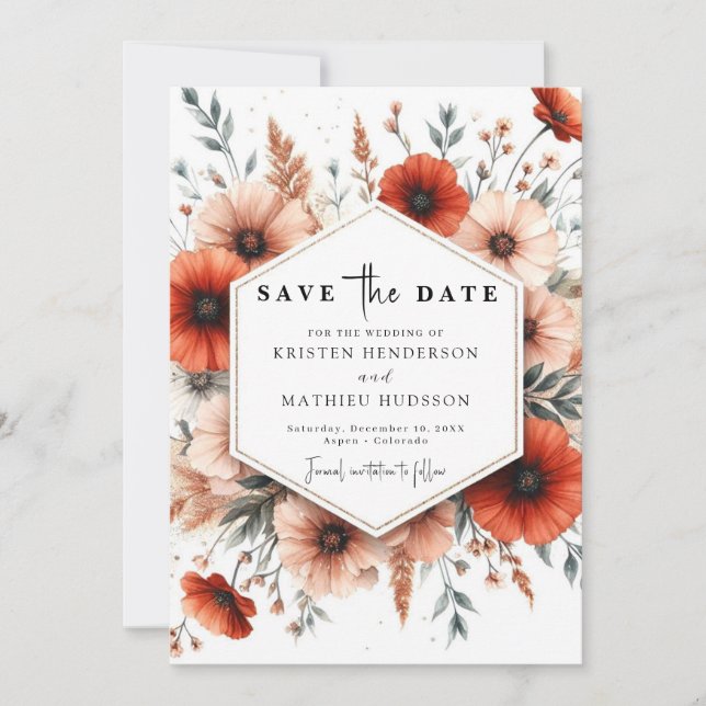 Boho Romantic Terracotta Wedding Save The Date (Front)