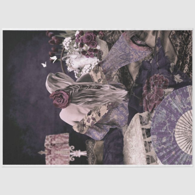 Boho Room Portrait Woman Kitten Floral Tissue Paper (Front)