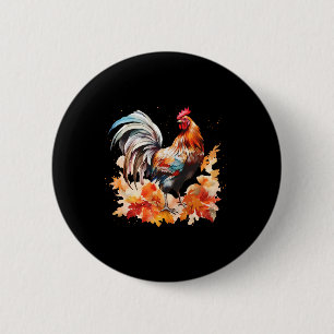 Boho Rooster Chicken Autumn Leaves Thanksgiving Da 2 Inch Round Button