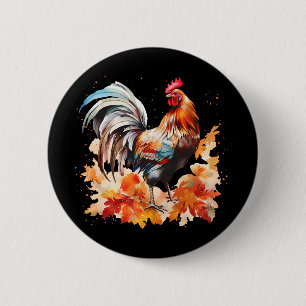Boho Rooster Chicken Autumn Leaves Thanksgiving Da 2 Inch Round Button