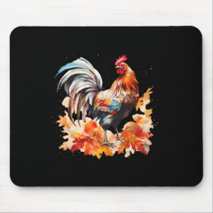 Boho Rooster Chicken Autumn Leaves Thanksgiving Da Mouse Pad