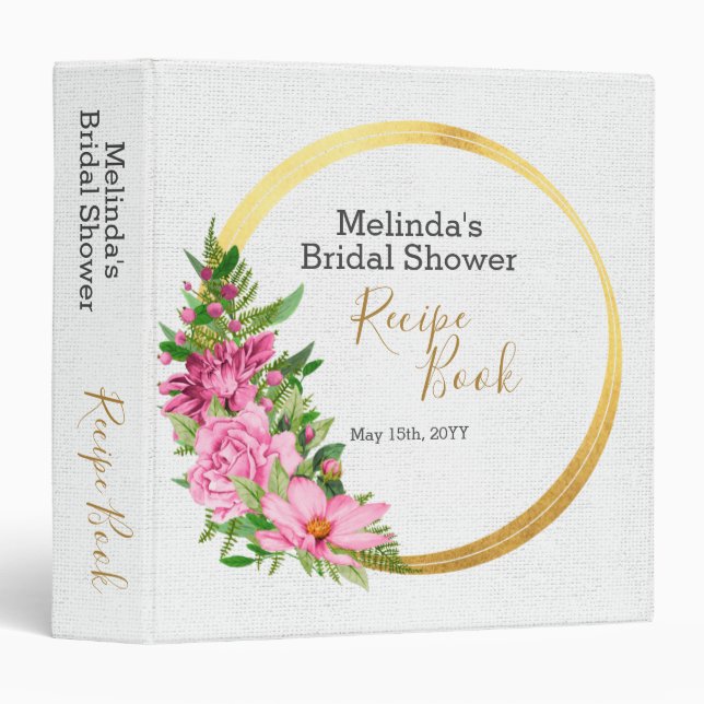 Boho Rose Aquarelle Floral Classeur de la recette  (Devant/Côté)