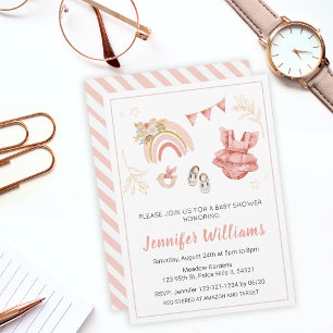 Boho rose arc-en-ciel petite fille invitation douc
