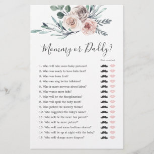 Boho Rose Baby Shower Mommy or Daddy Game