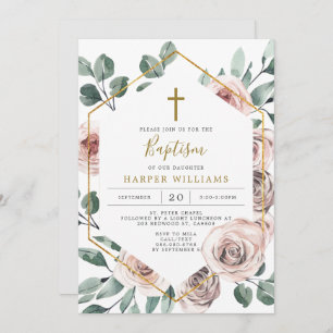 Boho Rose Baptême / Invitation Christening