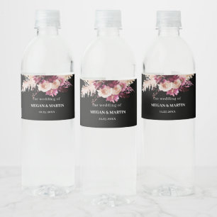 Boho Rose Bourgogne Noir Mariage Étiquette bouteil