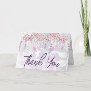 Boho Rose & Feathers Watercolor Floral Thank You Card