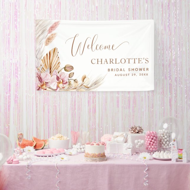 Boho rose floral | Bannière de bienvenue de la Fêt (Fête)