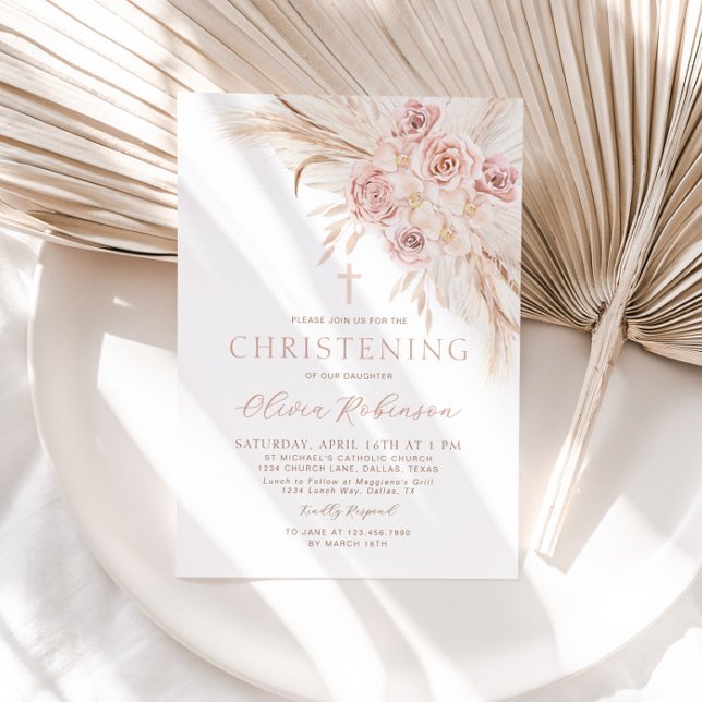 Boho rose Floral Christening Baptême Invitation (Créateur téléchargé)