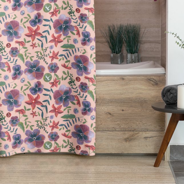 Boho rose floral rideau de douche à rayures (Créateur téléchargé)