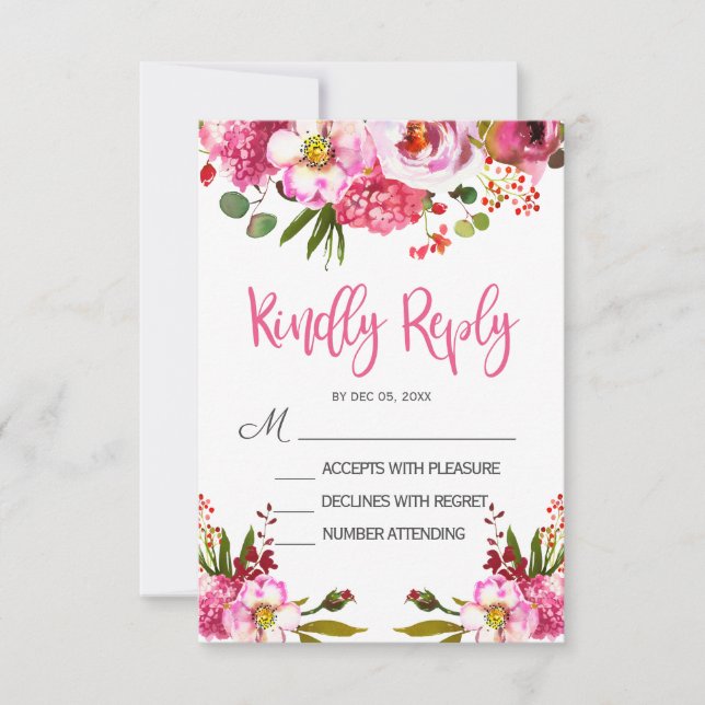 Boho rose florale typographie Mariage carte RSVP (Devant)