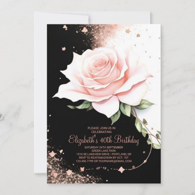 Boho Rose Gold Glam Digital 40th Birthday Invitation (Front)
