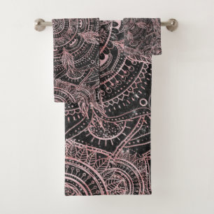 Boho Rose Gold Gray Mandala Elegant Design Bath Towel Set