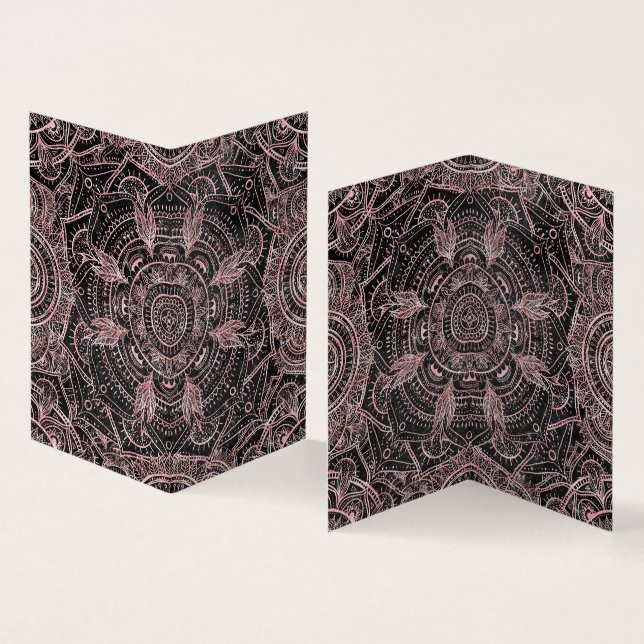 Boho Rose Gold Gray Mandala Elegant Design Business Card (Inside and Outside)
