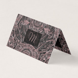 Boho Rose Gold Gray Mandala Elegant Design Business Card