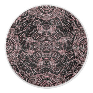 Boho Rose Gold Gray Mandala Elegant Design Ceramic Knob