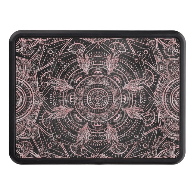 Boho Rose Gold Grey Mandala Elegant Design Trailer Hitch Cover (Front)