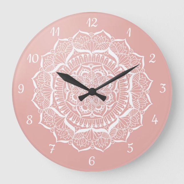 Boho Rose Gold Mandala Art Large Clock (Front)