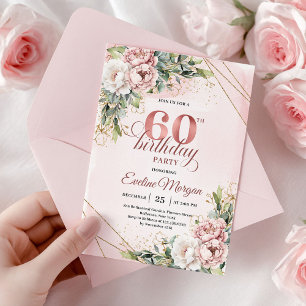 Boho Rose Gold Shimmering Blush Pink 60th Birthday Invitation