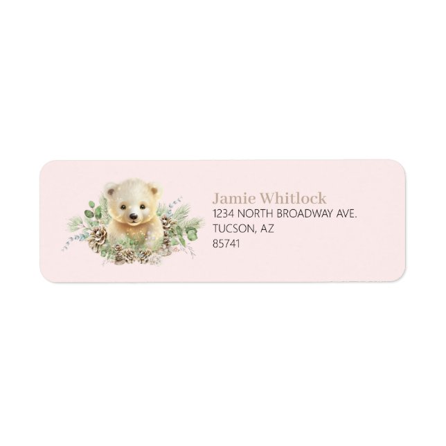 Boho rose Hiver Ours polaire Adresse de retour Lab (Devant)