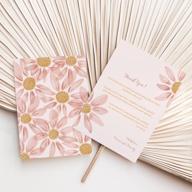 Boho Rose Jaune Daisy 1er anniversaire Carte de re (Créateur téléchargé)