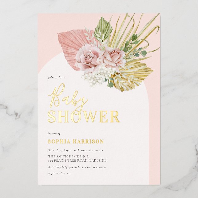 Boho Rose or Floral Arch Real Foil Invitation (Recto)