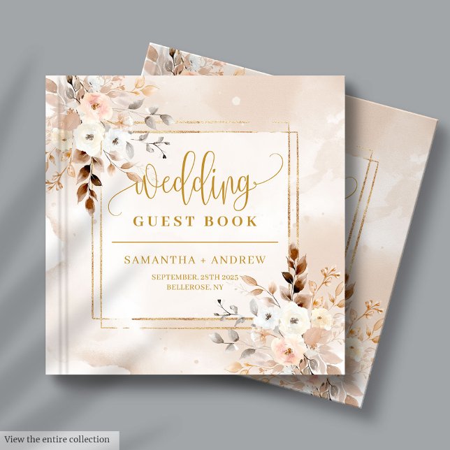 Boho rose pâle Mariage de automne livre d'hôtes av (Pale Pink Boho Fall Wedding Guest Book with Gold)
