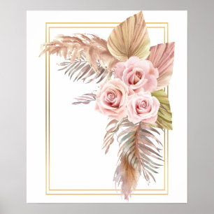 Boho Rose Pampas Grass Dry Palm Poster