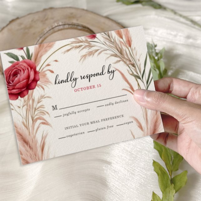 Boho Rose Pampas Grass Wedding  RSVP Card (Creator Uploaded)