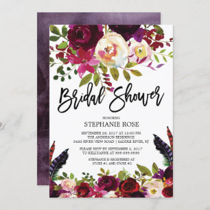 Boho Rose Purple Floral Bridal Shower Invitation