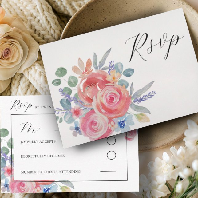 Boho Rose Rose Floral Watercolor Mariage Carte RSV (Créateur téléchargé)