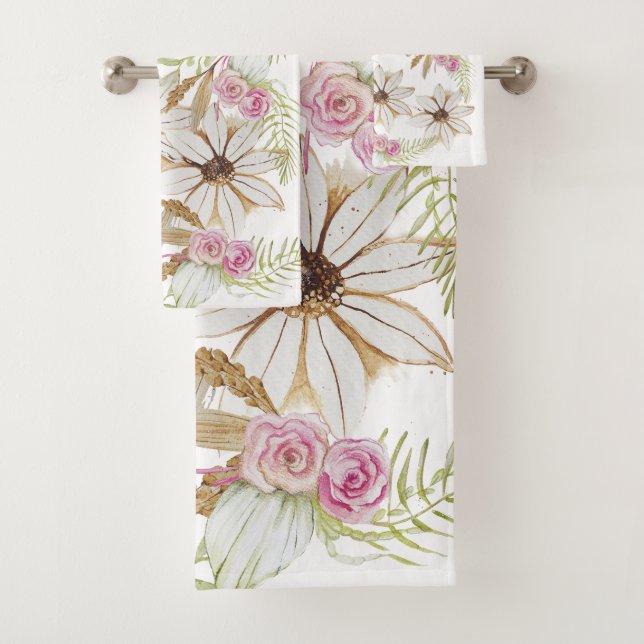 Boho Rose Vert Blanc Marron Floral Élégant Tendanc (En situation)