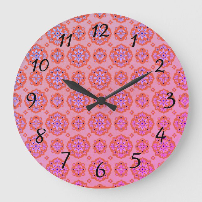 Boho rose violet bleu Motif Acrylique Horloge mura (Recto)