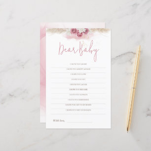 Boho Roses Baby Shower Game Dear Baby Wishes Card