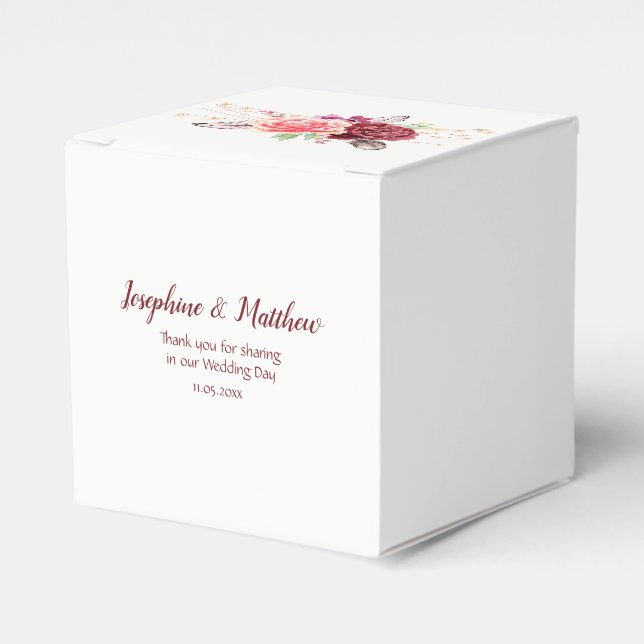 Boho Roses Feathers Lights Wedding Favor Box (Front Side)