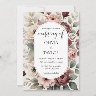 Boho Roses Floral Rustic Wedding Invitation
