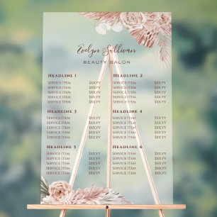 Boho Roses Price List Acrylic Sign