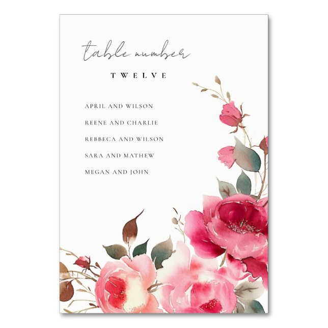 Boho Rouge Rose Rose Fleurs Mariage Carte de siège (Par défaut)