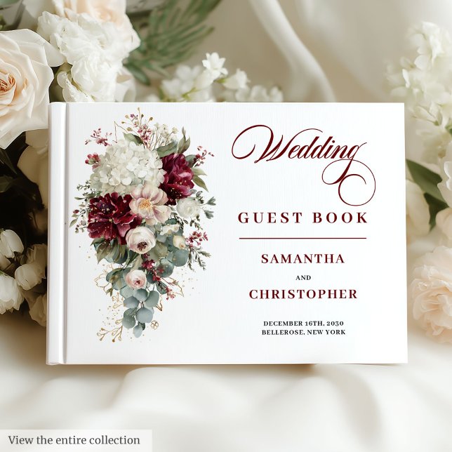Boho rouge vif profond or floral mariage livre d'h (Boho deep red blush gold floral wedding guest book

)