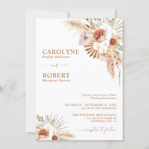 Boho Rouille Et Faire-part de mariage De Pampas