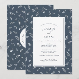 Boho Royal Blue Opulence Leaves Photo Wedding Invitation