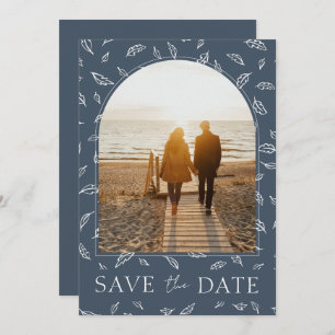 Boho Royal Blue Opulence Leaves Photo Wedding Save The Date