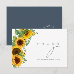 Boho Royal Blue Opulence Sunflower Wedding Thank You Card
