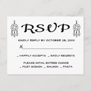 Boho RSVP Dreamcatcher Wedding Black White Invitation Postcard
