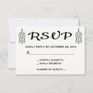 Boho RSVP Dreamcatcher Wedding Black White Tribal Card