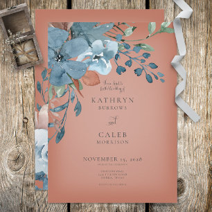 Boho Rust & Blue Floral Faire-part de mariage