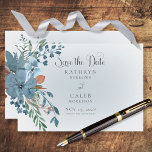 Boho Rust & Blue Floral Save the Date Card<br><div class="desc">This wedding save the date card design features beautiful blue and burnt orange rust watercolor corner florals on a soft blue blur rectangle placed on a white background. Soft and delicate; perfect for any season. Created by Simply Farmhouse Press.</div>
