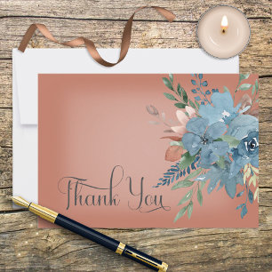 Boho Rust & Blue Floral Wedding Thank You Card