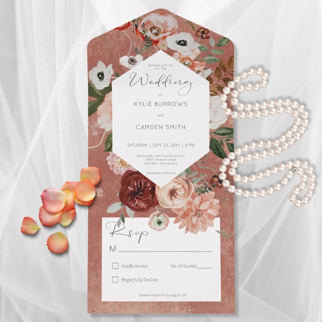 Boho Rust Burgundy Fall Floral No Dinner All In One Invitation (Creator Uploaded)