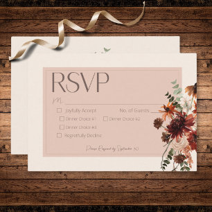 Boho Rust & Cream Fall Floral Three Dinner RSVP Card